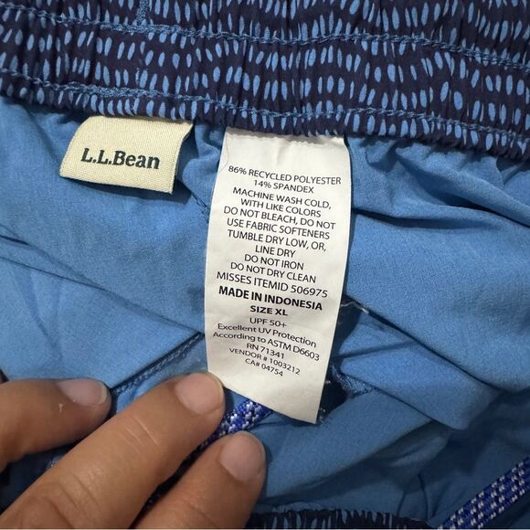 L.L. Bean Men's Blue Navy Blue Stripe Drawstring Lined 5" Swim Shorts Sz XL - Picture 5 of 6